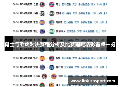 勇士与老鹰对决赛程分析及比赛前瞻精彩看点一览